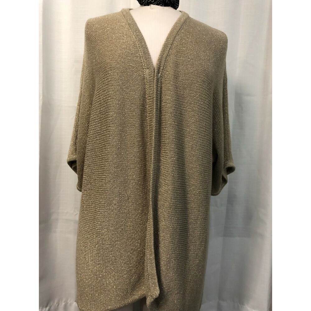Chico's Gold Open Front Short Sleeve Sweater Cardigan Size 3 / Large / 16